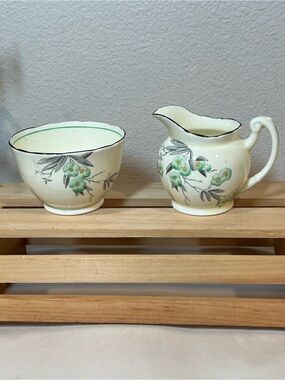 Foley China Cream and Green Floral Bone China Creamer and Sugar Bowl Set